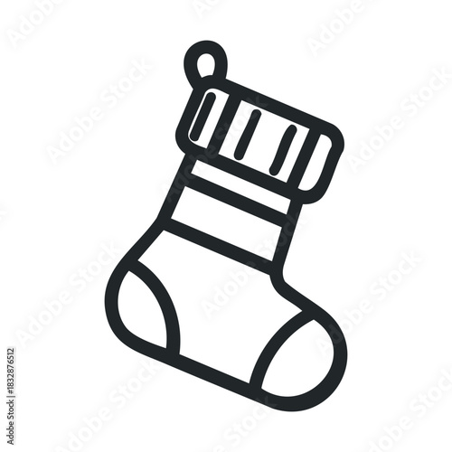 Simple bold line icon of a striped holiday stocking.
