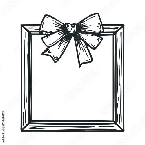 Engraving of a square wooden frame decorated with a bow.