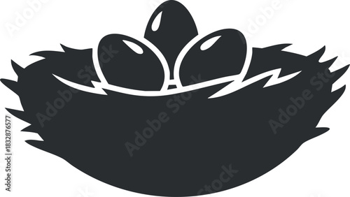 Silhouette vector illustration of a nest with three eggs, suitable for spring themes and nature-related design projects