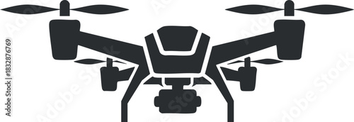 Stylized black and white vector illustration of a modern drone, ideal for technology and innovation projects