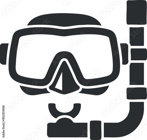 Minimalist vector illustration of a scuba diving mask and snorkel equipment for water sports and adventure activities