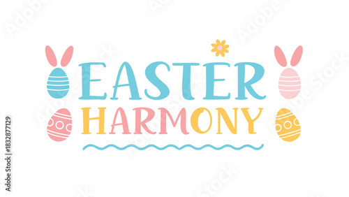 Happy easter harmony with cute bunny eggs and a flower illustration for spring celebrations and festive greetings