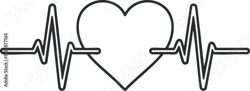 Minimalist line art vector illustration of a heartbeat and heart symbol, ideal for healthcare and wellness projects