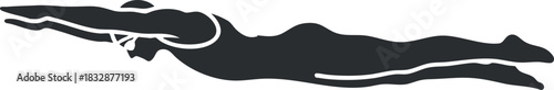 Dynamic silhouette vector illustration of a swimmer in motion, ideal for sports and fitness branding or design projects