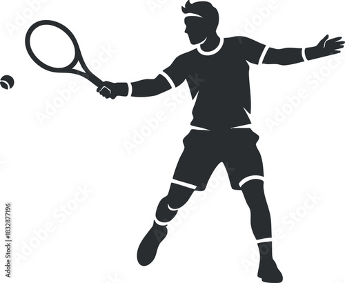 Dynamic silhouette vector illustration of a tennis player in action, perfect for sports-themed designs and fitness projects