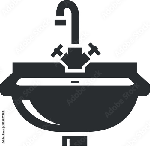 Modern flat design vector illustration of a sink with faucet, suitable for home improvement and plumbing projects