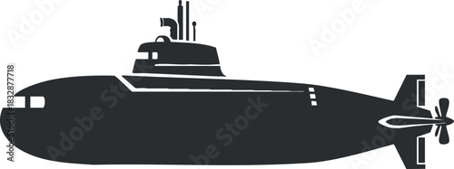 Stylized silhouette vector illustration of a submarine in a modern flat design suitable for marine and military themes
