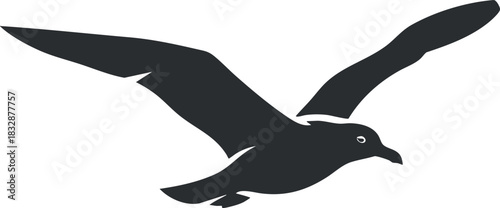 Stylized black silhouette vector illustration of a soaring bird, ideal for nature-themed design projects and branding.