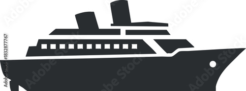 Stylized silhouette vector illustration of a cruise ship for travel and tourism design projects