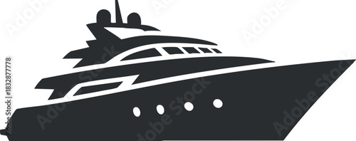 Stylized black and white vector illustration of a luxury yacht, ideal for nautical design and marine-themed projects