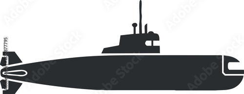 Minimalist black silhouette vector illustration of a submarine, ideal for military and maritime design projects