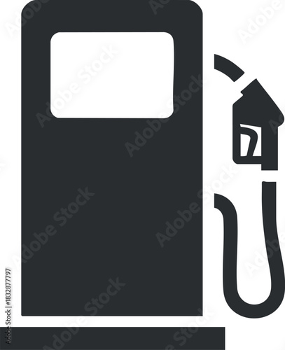 Flat black and white vector illustration of a fuel pump icon for automotive and transportation design projects