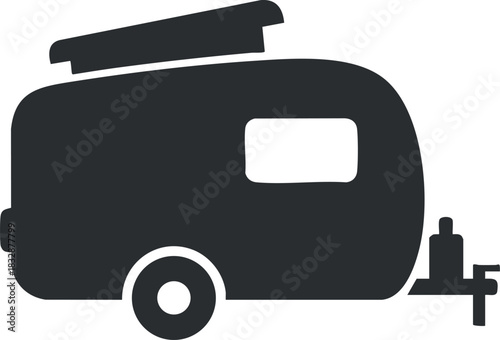 Stylized silhouette vector illustration of a camper trailer for travel and outdoor adventure themes