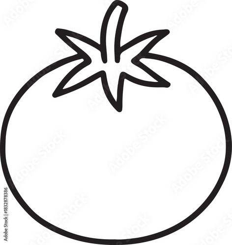 Simple Black and White Outline Drawing of a Fresh Garden Tomato