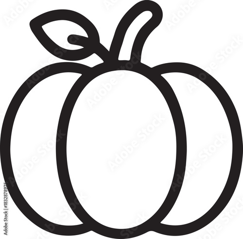 Simple Outline Drawing of a Fresh Autumn Pumpkin with a Leaf