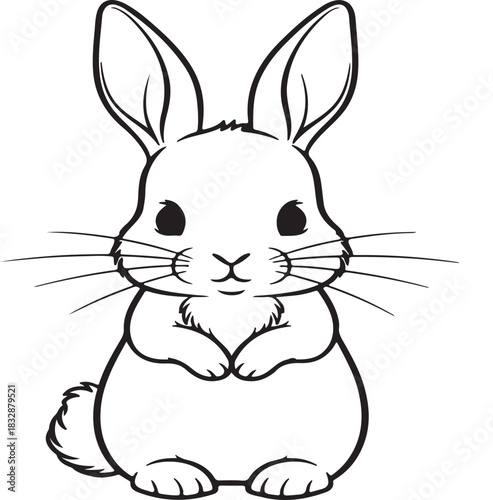 bunny rabbit cartoon character, adorable animal with big eyes, outline vector illustration