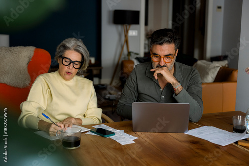 Mature couple managing finances and planning household budget