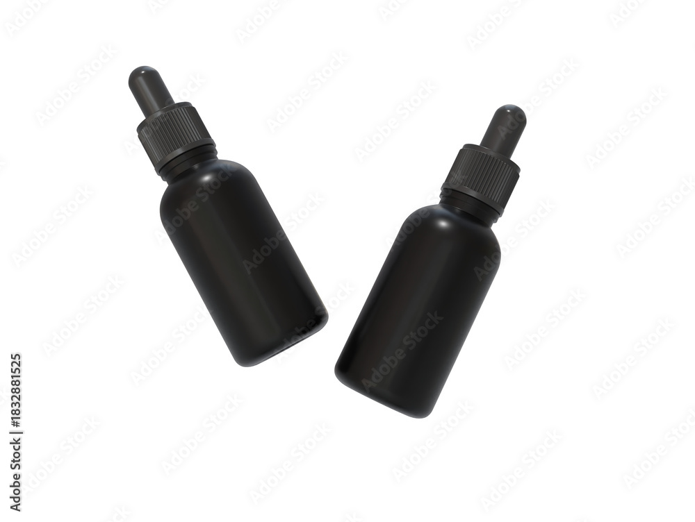 Fototapeta premium 3D Render two black bottles with black caps on a white background