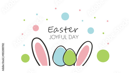Cute easter illustration with pastel colored polka dots bunny ears and painted eggs celebrating a joyful day with festive spring vibes