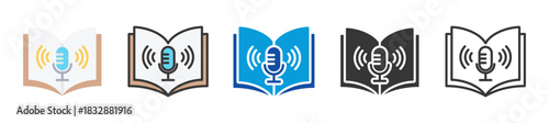 education podcast icon set multi style various collection