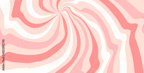 Twisted pink liquid candy pattern. Creamy fluid texture starburst background. Retro spiral sun rays backdrop. Vector wavy dynamic lines decoration. Carnival party stripes design.