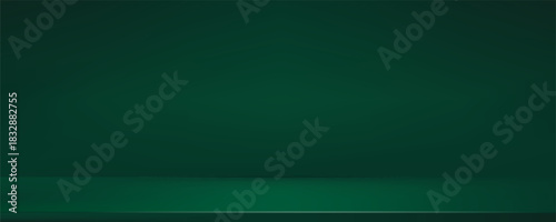 Studio matte green texture background. Neutral wall product room. Minimal dark green table scene. Empty desk stage for beauty presentation. Vector gradient illustration. Banner product template.