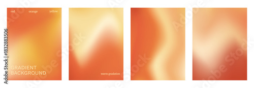 Orange gradient background. Yellow, red, beige gradation template set. Vector hot feel backdrop with wavy light. Fashion warm colors wallpaper design. Glamour red-yellow abstract vertical poster.