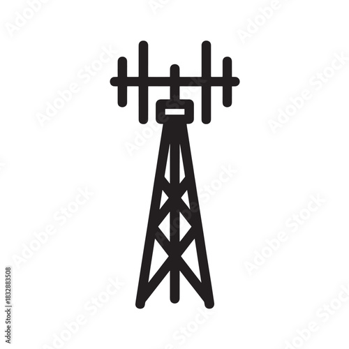 Antenna tower vector icon simple black glyph design isolated on white background for telecommunications and broadcasting