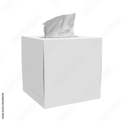 3D Render a white tissue box with a tissue on top