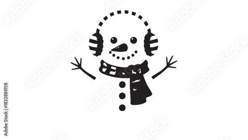 Playful Snowman Cartoon with Scarf and Button Eyes in White Background.