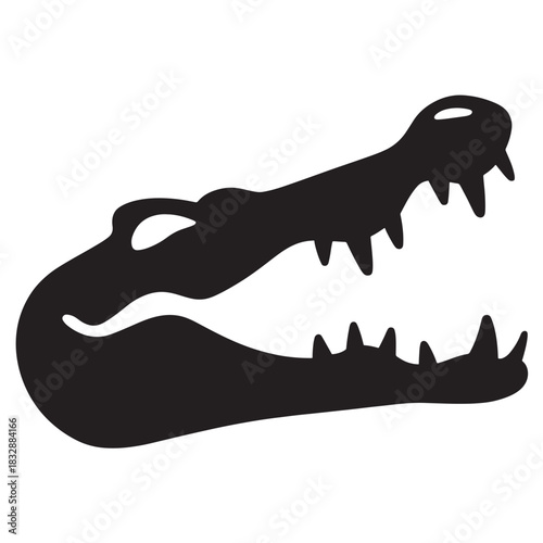 Silhouette of an alligator head with open mouth vector illustration of a reptile predator isolated on white background