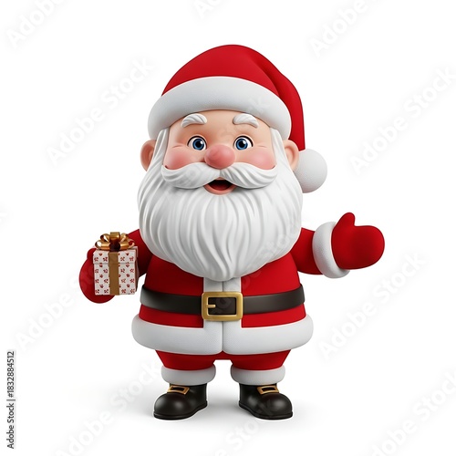 Cartoon santa claus holding a wrapped gift box