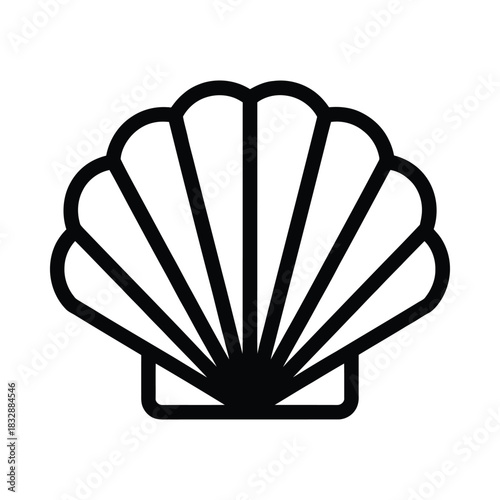 Simple black outline of a scallop shell icon