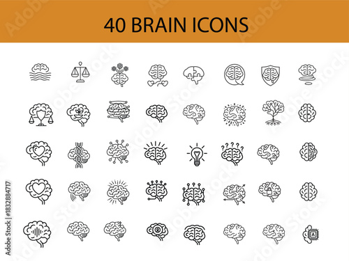 Set of 40 Brain Icons for Science and Technology Concepts vector