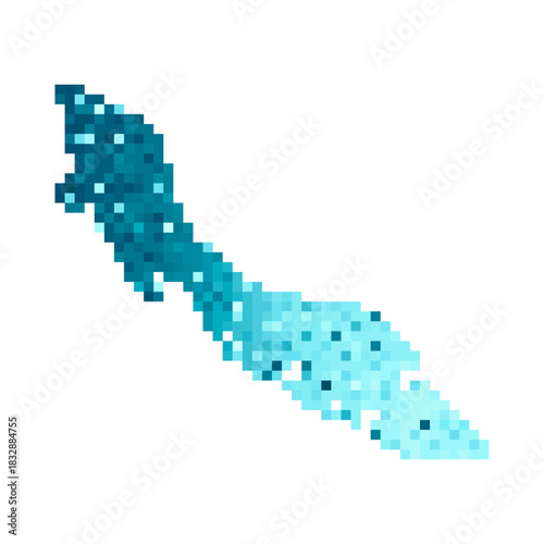 Vector isolated illustration icon with simplified blue silhouette of Country of Curaçao map. Pixel art and geometric style. White background