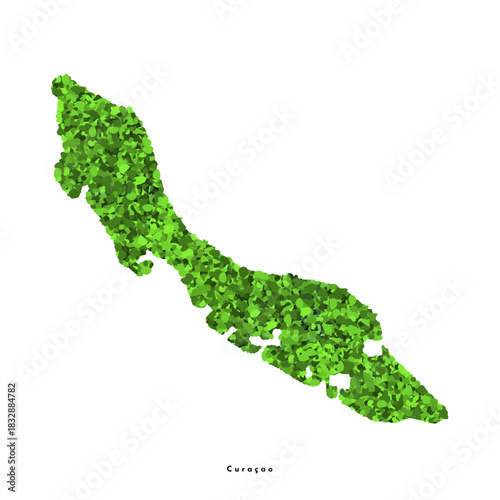 Vector isolated simplified illustration icon with green grassy silhouette of Country of Curaçao map. White background. Ecological problems