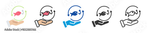sustainable fishing icon set multi style various collection