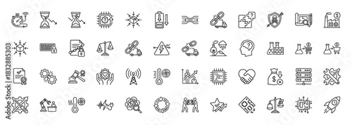Business and technology line icon set. Vector pictograms of time, processing, data, security, and logistics, thin linear illustration.