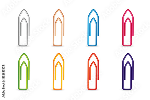 Colorful paper clip icons in flat style.