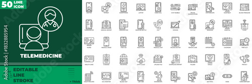 Telemedicine Line Editable Icons set