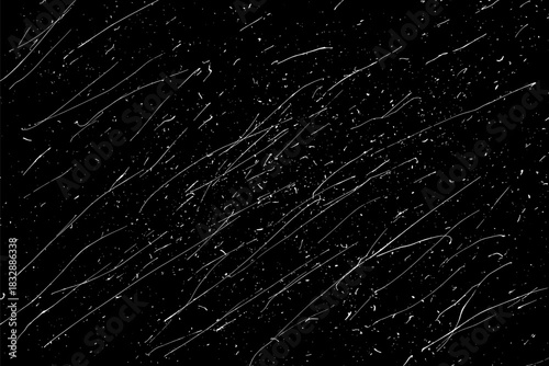 Snow flakes falling isolated. White snowflakes on black background. Snow pattern texture. Snowstorm backdrop. Snowfall overlay background. Winter ice effect. Vector illustration, EPS 10.