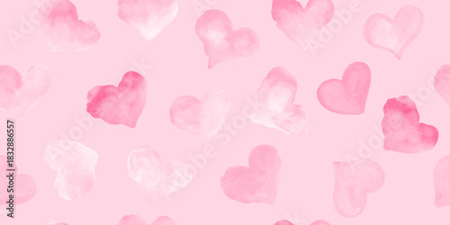 Valentine's day seamless pattern. Pink, blush hand drawn hearts. Endless repeat romantic design. Watercolor texture. Symbol of love.