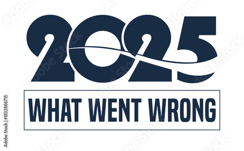 Modern “what went wrong” typography logo in bold navy blue with dynamic swoosh line, isolated on white background, ideal for New Year events, business presentations, and futuristic branding designs.
