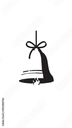Minimalist black and white silhouette of a bottle with a bow, elegant still life illustration.