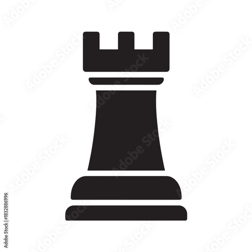 Chess rook icon simple flat vector illustration of a castle piece isolated on white background