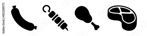 Meat icon. Sausage, skewer, drumstick, steak.