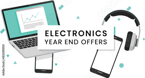 Yearend electronics deals featuring laptop, phone, and headphones