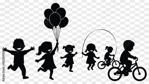 Children silhouettes playing active and happy childhood lifestyle illustration design
