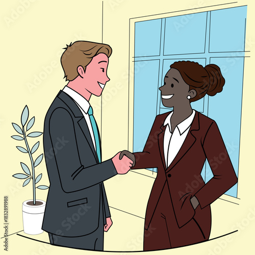 Business Partnership Agreement Handshake Between Two Corporate Professionals