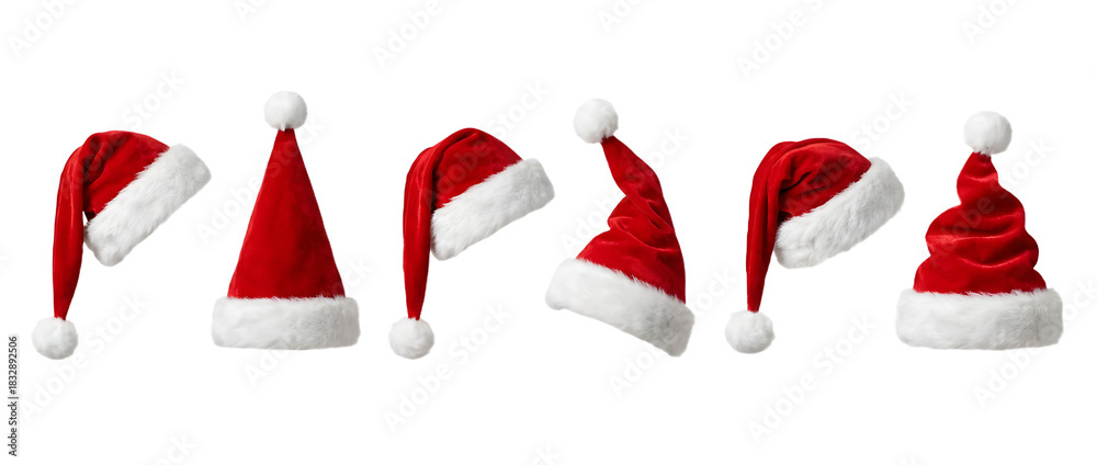 Obraz premium set collection of red santa claus christmas hat seasonal design pattern isolated white background